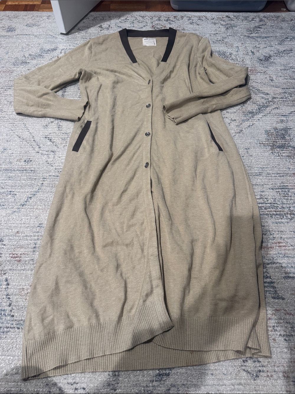 Ams pure Taupe Midi Cardigan Dress with Brown Trim